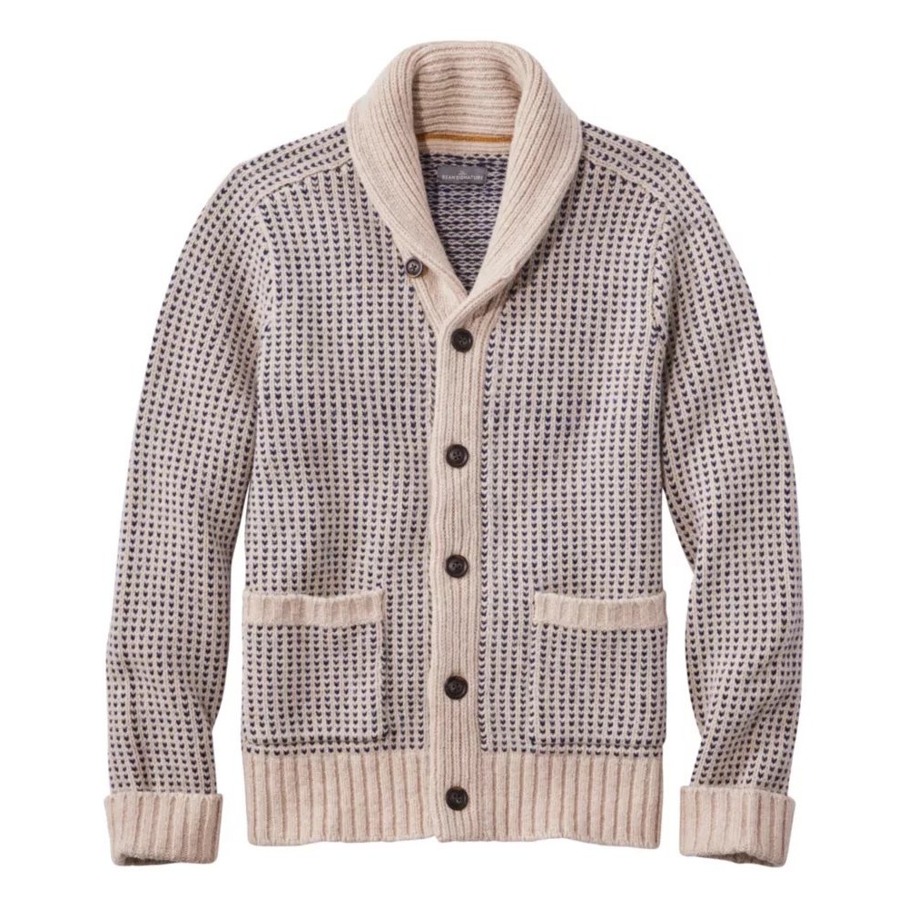 LL Bean Signature 1980 Matinicus Rock Sweater Cardigan Mens M Shetland Wool Grey